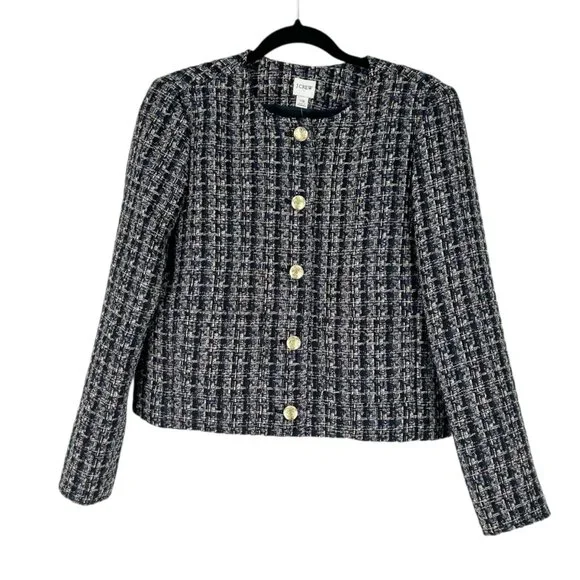 NWT J. Crew Factory Navy/Gold Tweed Jacket Size 10